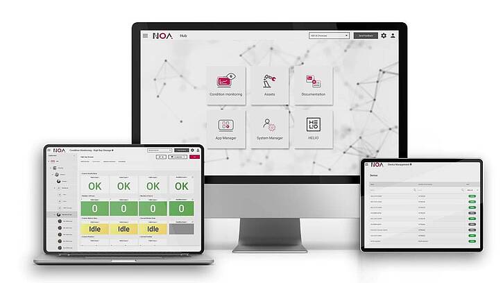 Different NOA Dashboards on 3 different user devices including the apps condition monitoring and device management