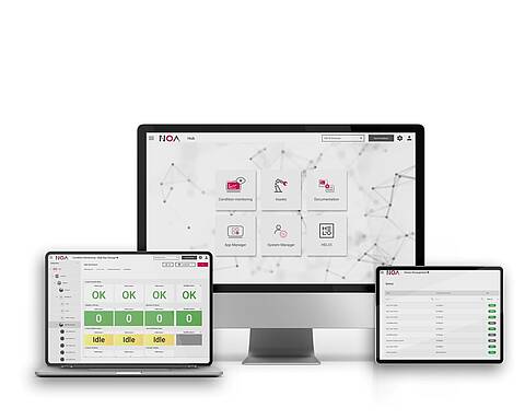 Different NOA Dashboards on 3 different user devices including the apps condition monitoring and device management