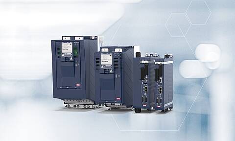 The COMBIVERT F6 and S6, developed, manufactured and distributed by KEB Automation, in each two housing sizes 