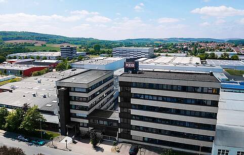 Aerial view of the KEB Automation headquarters in Barntrup