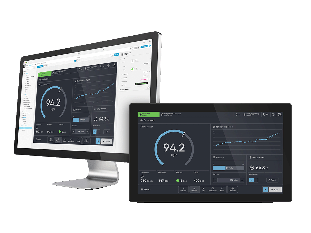 HELIO HMI auf zwei verschiedenen Geräten, iMac und Tablet