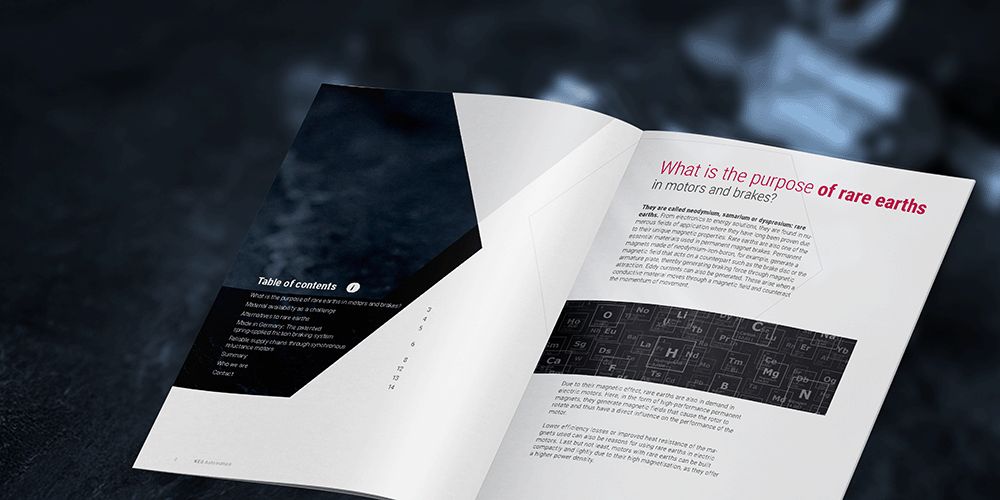 Preview of the white paper on rare earth alternatives by KEB Automation. The background is black.