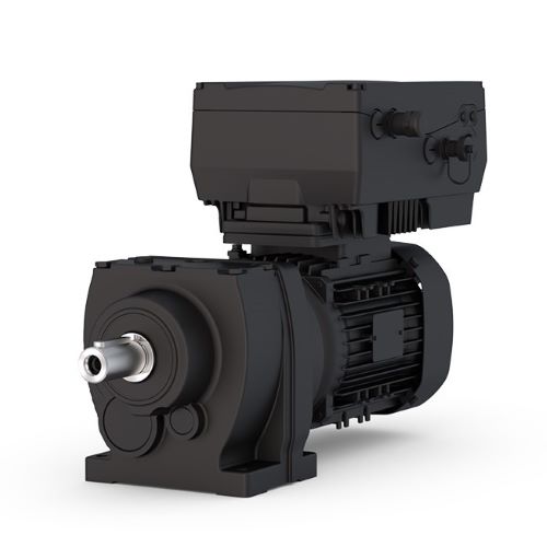 Helical geared motor with integrated frequency inverter