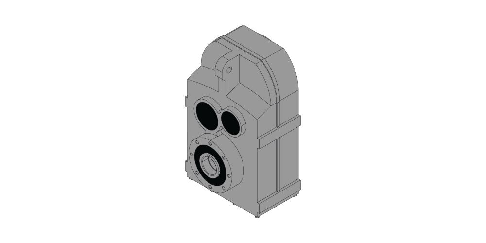 Model of a shaft-mounted gear unit made by KEB Automation, in the Shaft mounted version 2