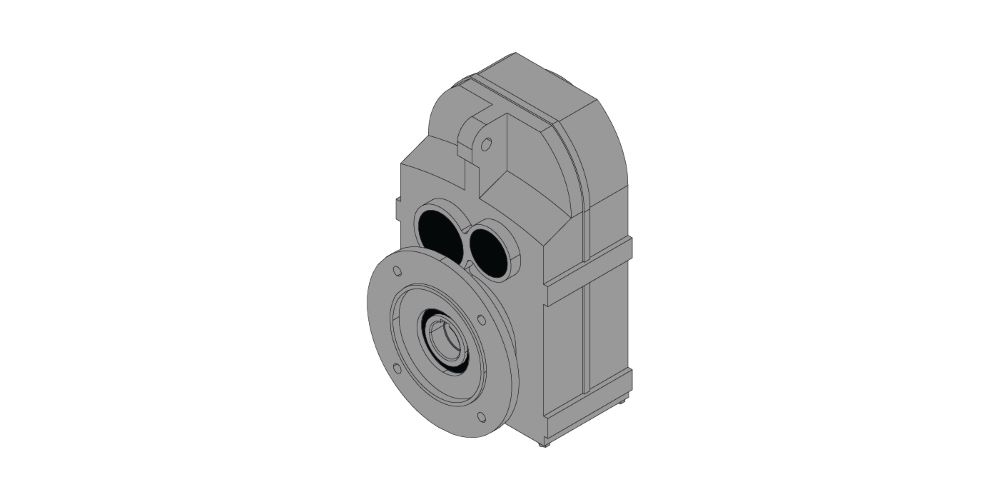 Model of a shaft-mounted gear unit made by KEB Automation, in the flange mounted version