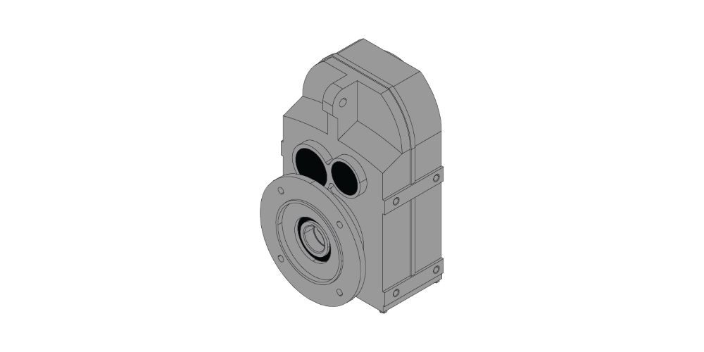 Model of a shaft-mounted gear unit made by KEB Automation, in the flange-mounted version plus side areas